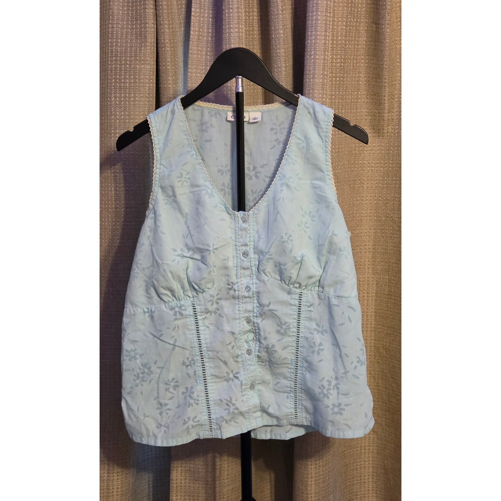 Cato Button‎ Up Floral Print Lace Detail Blouse Women's Size Large Blue